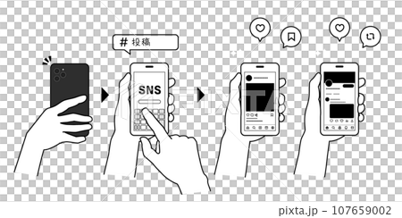 用於在 SNS 上發布的智慧型手機螢幕_黑白 107659002