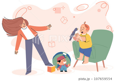 Game together. Family fun. Friendship time. Vector illustration. Engaging in game with others brings out sense of community and togetherness People playing games together create positive and uplifting Game together. Family fun. Friendship time. Vector illustration. Engaging in game with others brings out sense of community and togetherness People playing games together create positive and uplifting 107659554