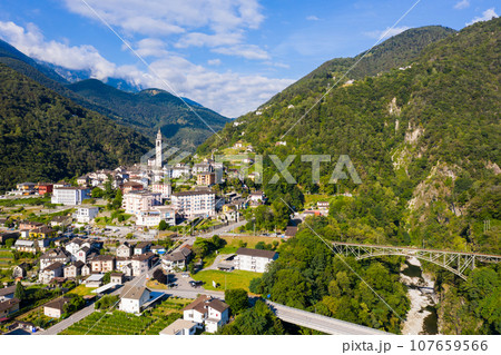 Aerial view of Swiss village Intragna 107659566