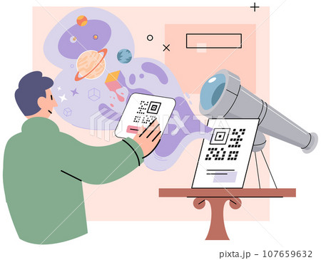 Man scanning qr code for payment via smartphone, concept of smart technology for internet and mobile cashless transaction. Quick response system electronic transfer, search for information by barcode Man scanning qr code for payment via smartphone, concept of smart technology for internet and mobile cashless transaction. Quick response system electronic transfer, search for information by barcode 107659632
