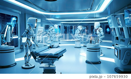 a hospital room with robots and medical equipment in the fore - image courtesy from flickonline com via wikim 107659930
