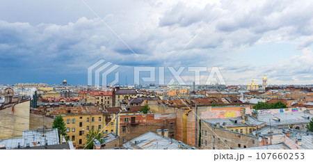 top view of the city roofs in the historical center of Saint Petersburg before the onset of a thunderstorm top view of the city roofs in the historical center of Saint Petersburg before the onset of a thunderstorm 107660253