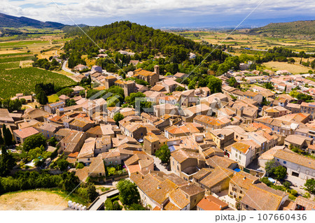 View from drone of french commune Fontcouverte 107660436