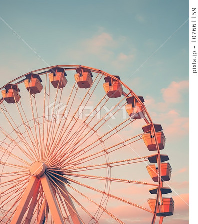 a ferris wheel with the sky and clouds in the background, taken from an instax app on iphone 107661159