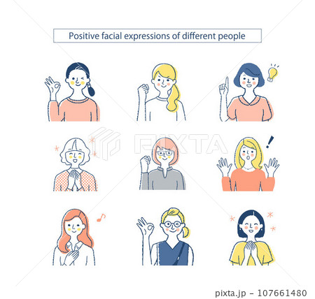 さまざまな女性の表情 ポジティブ　f4.7.8.9.10+b 107661480