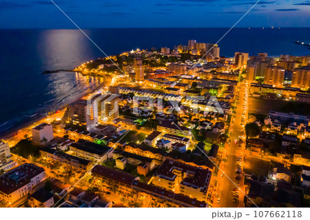 beautiful view of night Oropesa del Mar in Spain and sea 107662118