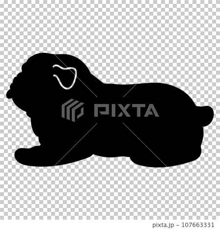 A simple and cute silhouette of a bulldog lying down 107663331