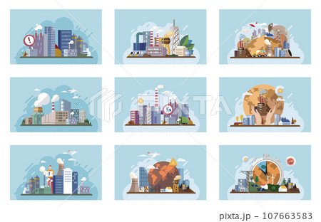 Industrial pollution. Dirty waste. Environmental pollution. Vector illustration. Industrial pollution is responsible for many health problems Dirty water is common issue near manufacturing plants 107663583