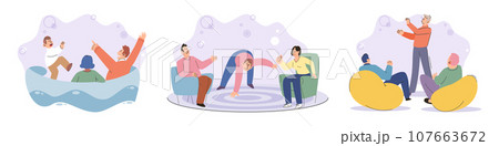 Game together. Family fun. Friendship time. Vector illustration. Family time becomes even more special when we engage in exciting board games People playing games together create joyful and vibrant 107663672