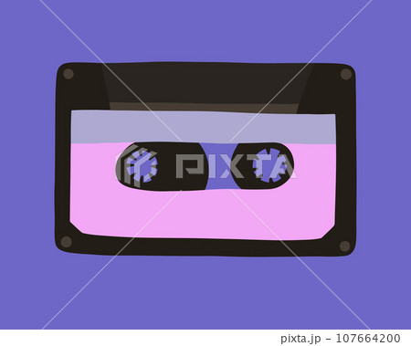 Vector isolated illustration of tape recorder cassette. Nostalgia of the 90s. Audio cassette for listening to music. 107664200
