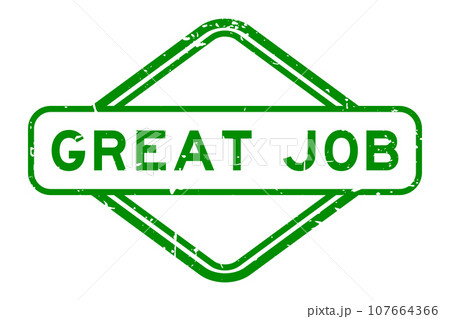 Grunge green great job word rubber seal stamp on white background 107664366