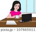 Beautiful young girl work from home concept. Vector Illustration 107665011