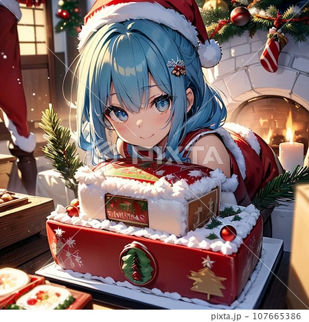 クリスマスケーキをデコレーションする女の子 107665386