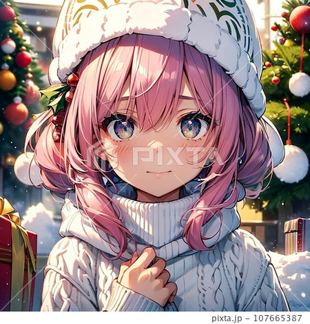 クリスマスに告白され頬を赤らめる女の子 107665387