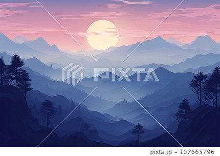 Mysterious fog over the forest tops 107665796