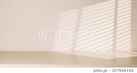 Wooden table and sunlit wall, product template 107666198