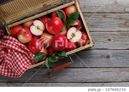 Wooden box with fresh red apples Wooden box with fresh red apples 107666230