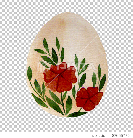 watercolor hand drawing. Easter Egg. cute painted egg with designs of leaves and flowers. natural colors, boho style 107666770