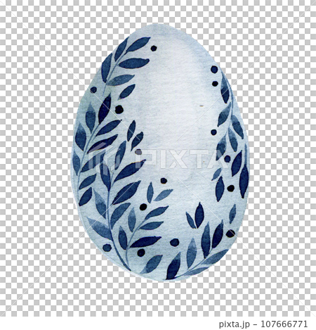 watercolor hand drawing. Easter Egg. cute painted egg with designs of leaves and flowers. natural colors, boho style 107666771