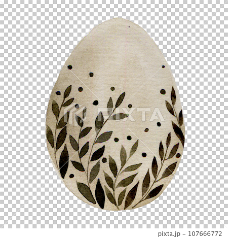 watercolor hand drawing. Easter Egg. cute painted egg with designs of leaves and flowers. natural colors, boho style 107666772