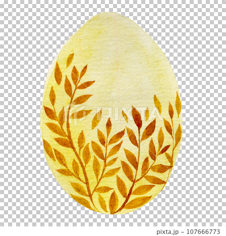 watercolor hand drawing. Easter Egg. cute painted egg with designs of leaves and flowers. natural colors, boho style watercolor hand drawing. Easter Egg. cute painted egg with designs of leaves and flowers. natural colors, boho style 107666773