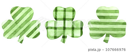 watercolor drawing, set of green clover leaves for st. patrick's day. cute holiday decor 107666976