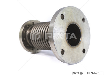 Bellows flange compensator isolated on white 107667589