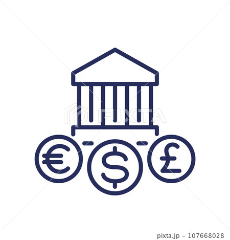 bank building icon with dollar, euro and pound bank building icon with dollar, euro and pound 107668028