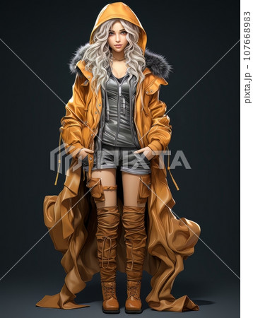 Image of a beautiful doll in fashionable clothes in anime style. AI 107668983