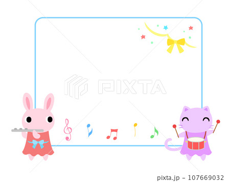動物とコンサートのフレーム　ウサギとネコ 107669032