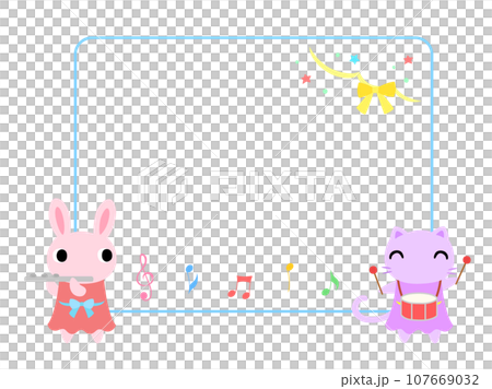 動物とコンサートのフレーム　ウサギとネコ 107669032
