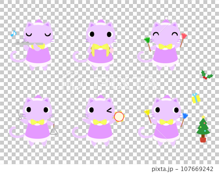 Christmas concert cat icon set 107669242
