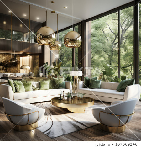 Luxury home interior in green shades 107669246