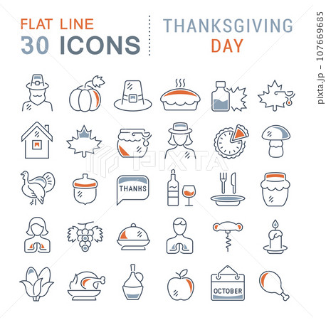 Set Vector Line Icons of Thanksgiving Day Set Vector Line Icons of Thanksgiving Day 107669685