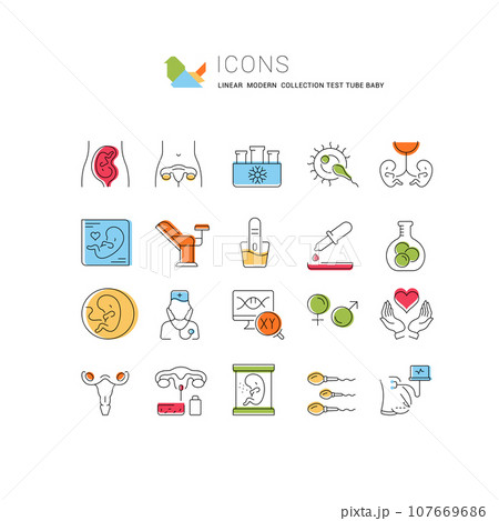 Set Vector Line Icons of Test Tube Baby. Set Vector Line Icons of Test Tube Baby. 107669686