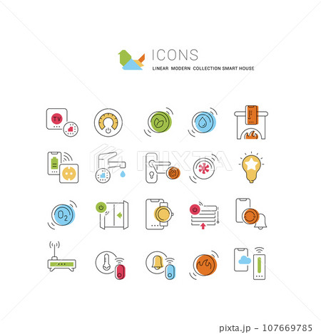 Set Vector Line Icons of Smart House 107669785