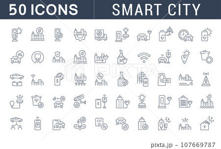 Set Vector Line Icons of Smart City Set Vector Line Icons of Smart City 107669787