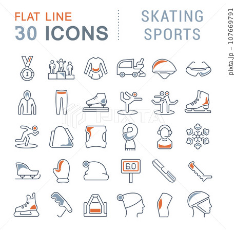 Set Vector Line Icons of Skating Sports. Set Vector Line Icons of Skating Sports. 107669791