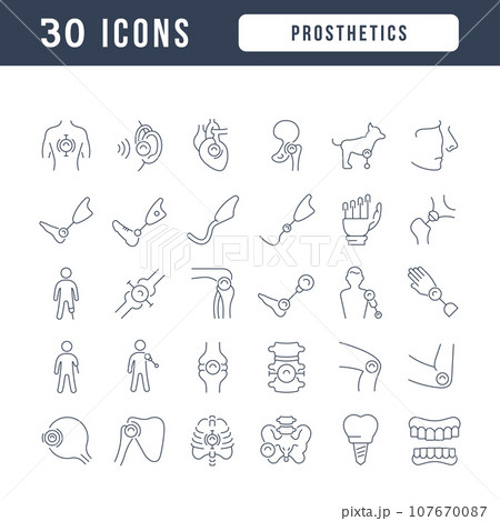 Set of linear icons of Prosthetics Set of linear icons of Prosthetics 107670087
