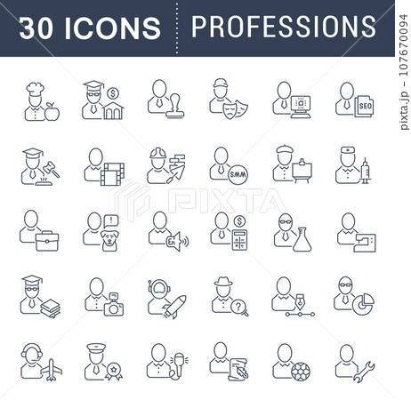 Set Vector Line Icons of Professions. Set Vector Line Icons of Professions. 107670094