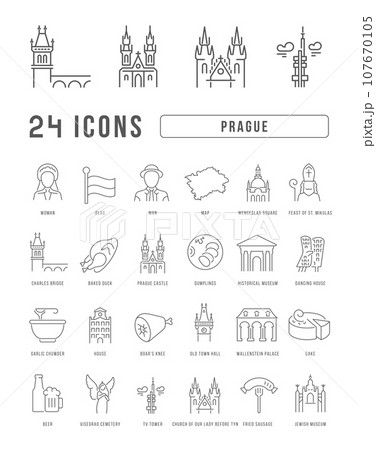 Set of linear icons of Prague 107670105
