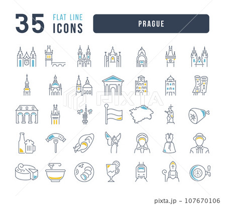 Set of linear icons of Prague 107670106