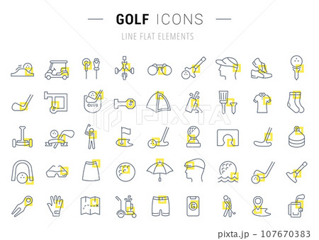 Set Vector Line Icons of Golf. Set Vector Line Icons of Golf. 107670383