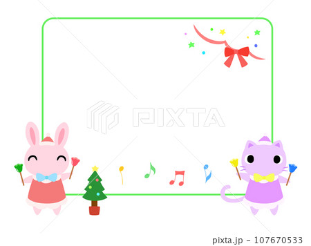 動物とクリスマスコンサートのフレーム　ウサギとネコ 107670533