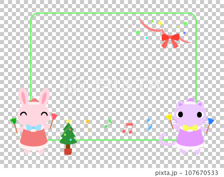 動物とクリスマスコンサートのフレーム　ウサギとネコ 107670533