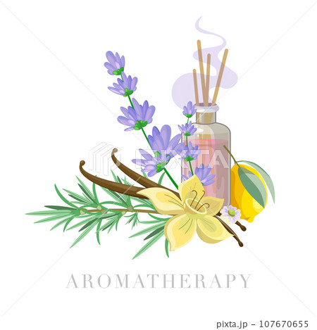 Illustration of aroma and spa accessories 107670655