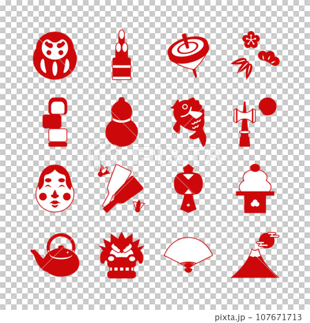 お正月の赤いアイコンイラストセット 107671713