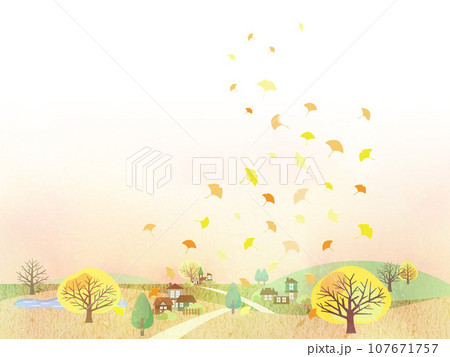 秋の空とイチョウの木の背景イラスト 秋の空とイチョウの木の背景イラスト 107671757