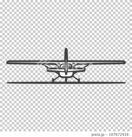後ろから・着陸状態のプロペラ機・ハイウイングの小型飛行機・セスナ パイロット訓練や遊覧飛行など 後ろから・着陸状態のプロペラ機・ハイウイングの小型飛行機・セスナ パイロット訓練や遊覧飛行など 107672916
