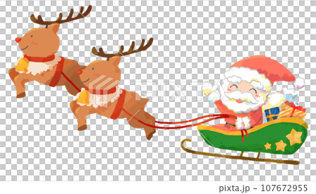 トナカイのソリに乗っているサンタクロースのイラスト 手描きの